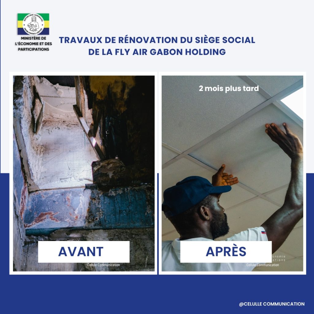 Avant/après des locaux de Fly Air Gabon Holding