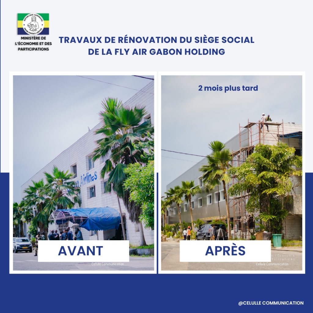 Avant/après des locaux de Fly Air Gabon Holding