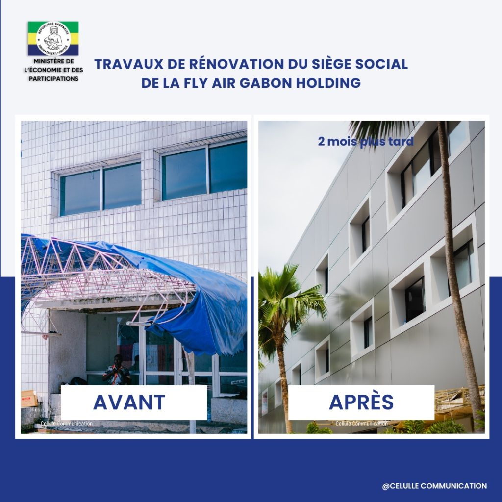 Avant/après des locaux de Fly Air Gabon Holding