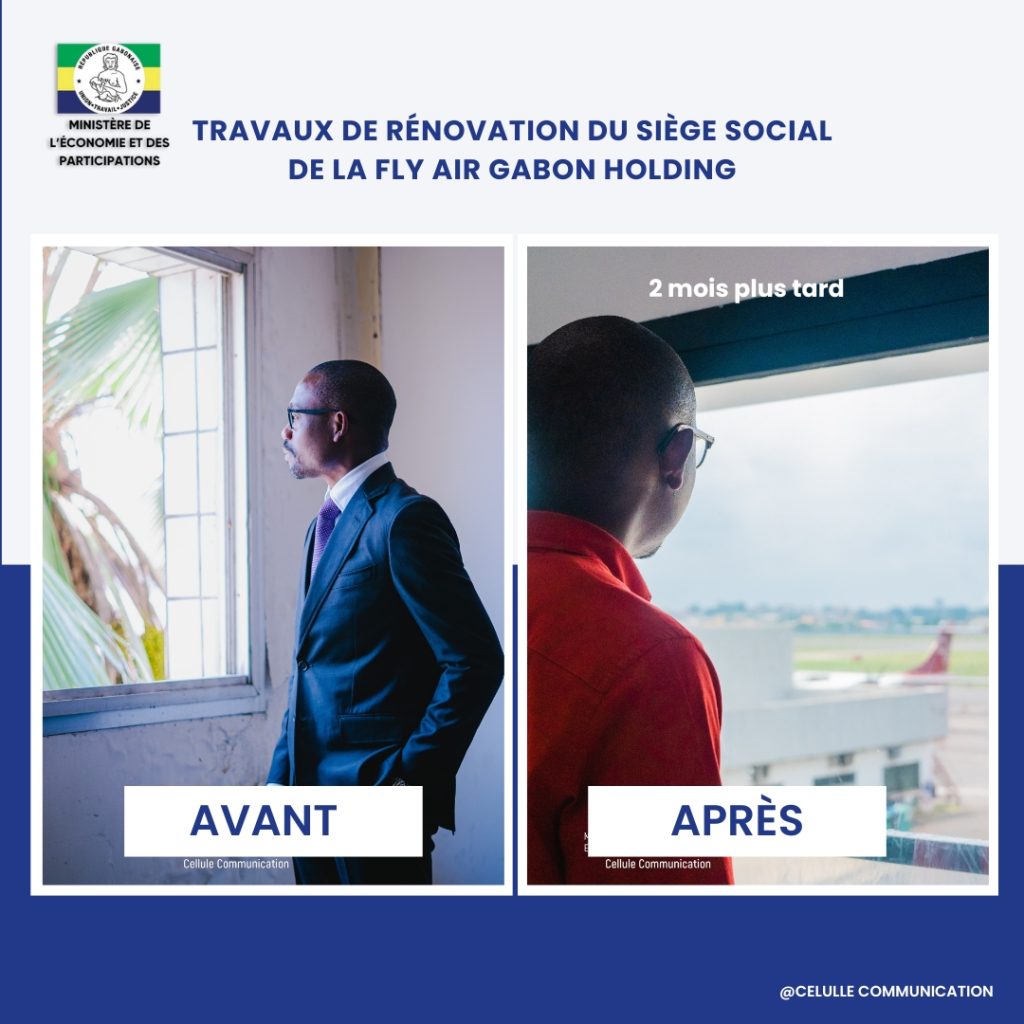 Avant/après des locaux de Fly Air Gabon Holding