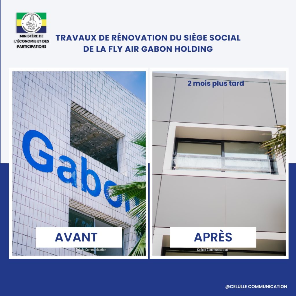 Avant/après des locaux de Fly Air Gabon Holding